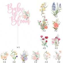 DBaby In Bloom Baby Shower Cake Cupcake Toppers Little Wildflower Food Picks Pink Girl Party Decoration - 如圖 - 查看 2