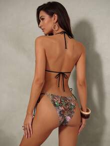 2 pezzi Bikini da donna con stampa floreale e leopardata, stile sexy da festa, nuovo modello 2026 - Multicolore - Visualizzare 2