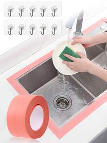 厨房防水胶带，可裁剪防霉密封条，墙贴，水槽边缘密封胶，强力粘性墙钩，无需钻孔，透明，无缝厨房墙钩 - 均碼 - 查看 9