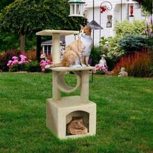 Árbol para Gatos Compacto de 3 Niveles Beige | Torre Rascadora de 90 cm con Plataformas y Postes de Sisal | Base 35x35 cm para Espacios Pequeños - Beis - Ver 2