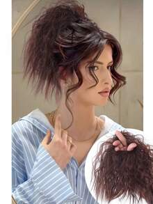 Búi tóc rối, búi tóc kiểu chignon, búi tóc xoăn, thẳng, bồng bềnh, dây buộc tóc, tóc giả tổng hợp dành cho phụ nữ và bé gái, sử dụng hàng ngày khi hẹn hò. - Nhiều màu - Xem 11