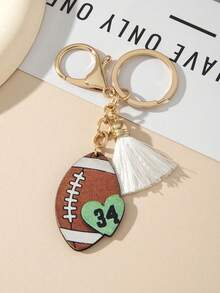 1pc Creative Wooden Rugby Ball Keychain Pendant, Casual Wooden Keychain, All Season - Camel - View 6