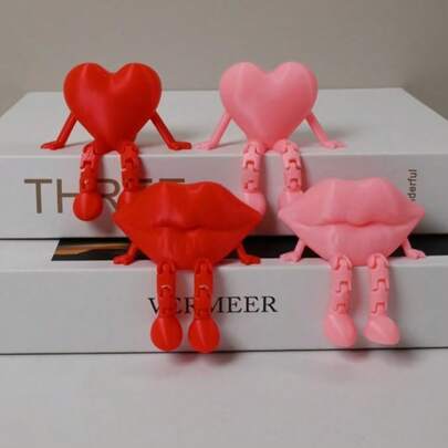 Movable Jointed Pink Heart Lips Shaped Figurine Statue, Romantic Home Decor, Wedding Anniversary Valentine's Day Party Gift