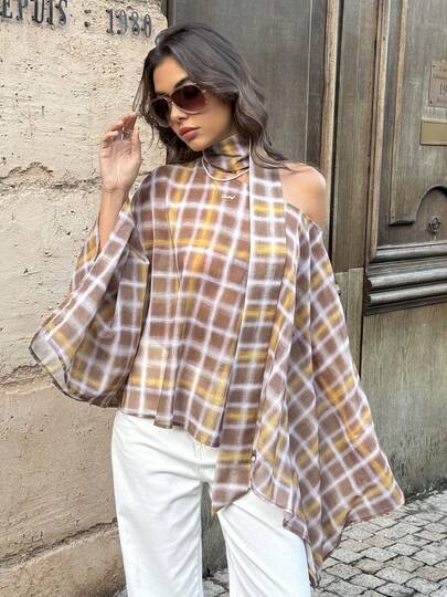 Plaid Pocket Button Casual Beach Vacation Women Tops