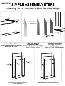 1pc Modern Freestanding Towel Rack, Elegant 3-Tier Black Bathroom Towel Holder With Hooks, Sturdy Floor Standing Towel Bar - Black - View 10