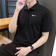 Nike Dri-Fit 純色系扣透氣速乾網球短袖Polo衫 男款 - 黑色 - 查看 4