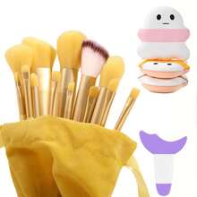 13/17-Piece Makeup Brush Set, Including Basic Eye Shadow Brushes, 3 Makeup Sponges, 1 Makeup Brush Cleaning Box, Loose Powder And Blusher, Etc., Suitable For Beginners. The Set Includes: Makeup Brush Set, Makeup Brush Set, Full Set Of Makeup Tools, Makeup Brush Set, Full Set Of Makeup Tools, Makeup Brush Set, Makeup Brush Gift Box Set. - Yellow - View 9
