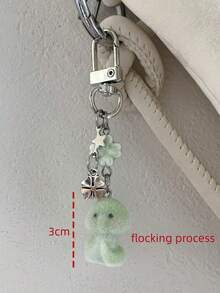 1pc Women's Flocked Cartoon Green Snake Keychain With Lucky Four-Leaf Clover Pendant, Cute Earphone/Bag Charm - Multicolor - View 2