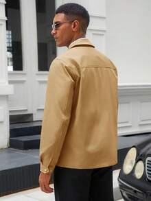 Runcati Mens Full Zip Lightweight Windbreaker Business Casual Fall Golf Coat Jacket With Pockets - Khaki - View 2