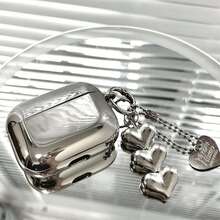 Silver Plated Heart Shaped Earphone Case, Compatible With Apple 1/2/3/Pro - Electroplating Solid Color + Love Pendant - View 16