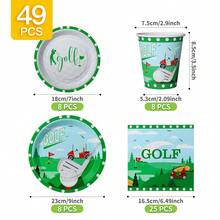 Golf Themed Disposable Plate, Napkin, Cup Set, Plates, Napkins And Cups Party Supplies, Serves 8 Guests, Disposable Paper Plates Party Tableware Suitable For Birthday, Wedding, Theme Party, Family Picnic - Multicolor - View 2