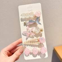 5 Pieces Ocean Style Sweet Shell Starfish Hair Clips Cute Mermaid Duckbill Clips Fashion Hair Accessories New Style - Bộ 5 món Nàng Tiên Cá Xanh - Xem 1