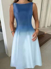 魅力优雅渐变连衣裙，休闲浪漫情人节度假连衣裙，女士优雅连衣裙，女士休闲连衣裙，女士夏季长裙 - 藍色 - 查看 3