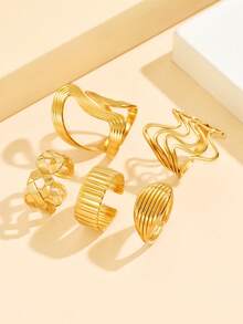 5pcs Asymmetrical Geometric Open Ring Set, Elegant Woven Line Design Stainless Steel Rings, Waterproof & Fade-Resistant, Versatile Daily Wear Jewelry For Women - Geometry - View 12