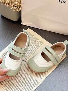 New Arrival Spring Autumn Toddler Girls Mary Jane Flats Light Green White Color Purple White Color  Double Hook-And-Loop Closure Straps Soft Non-Slip Sole Preppy Style Princess Shoes Versatile Casual Kids Shoes - Màu xanh Bạc hà - Xem 2