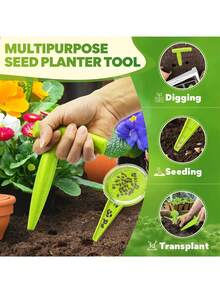 一套园艺播种工具套装 - 塑料播种器、种子种植器和植物标签，非常适合播种花卉和蔬菜种子 - 1打孔器+1播種器+10片標牌 - 查看 2