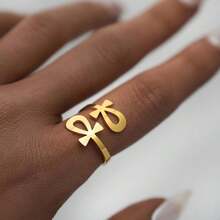 JWIGP Ankh Cross Adjustable Ring – Gold Plated Chunky Statement Band, Egyptian Sym.Bol Jewelry, Stainless Steel Spiritual Thumb Index Midi Retro Vintage Fashion Accessory For Women Men - 金環 - 查看 3