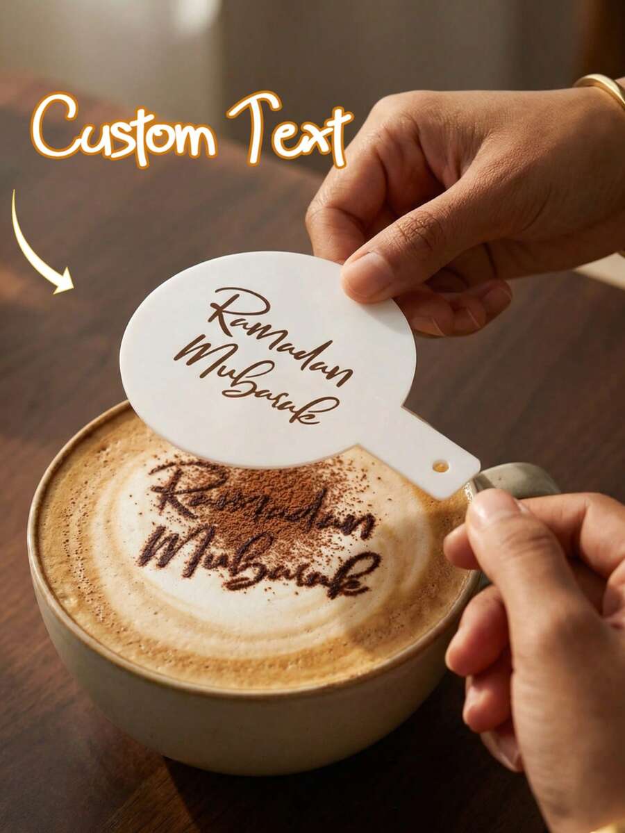 1pc Coffee Themed Spray Stencil, Acrylic Cookie/Cake DIY Mold, Eid Mubarak Party Decor Tool, Customized Kitchen Gift, Home Decor, Cooking Tool, Baking Gift, Elegant Gift, Housewarming Gift, Pizza Lover Gift, Baking Enthusiast Souvenir - Custom Text - View 1