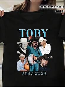 Toby Keith Inspired T-Shirt - Casual Cotton Tee With Printed Design, Round Neck, Machine Washable - Perfect Gift For Fans - 黑色17 - 查看 1