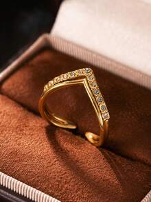 18K Gold Plated Stainless Steel Simple & Elegant Ring For Women - Yellow Gold - View 1