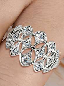 1pc Women's Elegant Square Cubic Zirconia Ring, Suitable For Wedding, Engagement, Anniversary Party, Valentine's Day Gift - Silver - View 5