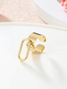 1pc Simple & Fashionable Oval Ring With Open Ends - Yellow Gold - View 11