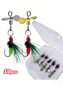 GOTURE 10个微型鱼钩+有毒蚊子掉胶手工拟饵，适用于鲤鱼/鲷鱼/鲶鱼 - 彩色 - 查看 8