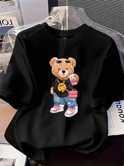 Fun And Lovely Print, One-Piece Women's Top, Casual And Fashionable Round Neck T-Shirt, Wild, Student, Commuting, Elegant, Holiday, Gift,