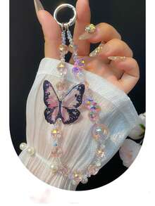 水晶蝴蝶串珠手机挂饰，【防摔】可拆卸时尚水晶手链挂绳，适用于手机、包包、钥匙扣、相机，可用作吊坠装饰，兼容安卓及大多数智能手机，送给母亲、家人、朋友、孩子、生日、节日的礼物，手机链 - 彩色 - 查看 4