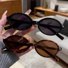 2pcs Retro Bohemian Metal Oval Diamond Shaped Fashion Glasses, High-End Streetwear Style - Gold Gray + Gold Gray - View 8