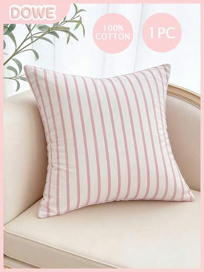 1pc 100% Cotton Decorative Pillow Cover With Invisible Zipper, No Filling, Suitable For Living Room, Dining Room And Bedroom Decor, Soft And Comfortable, Minimalist Style