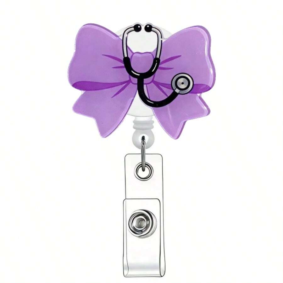 1个可伸缩蝴蝶听诊器造型胸牌夹，适用于护士、医生、办公室工作人员 - 听诊器造型，适用于医院、诊所、工作场所 - 专业证件夹、证件套、医务人员配件、听诊器配件、送给女孩的礼物、返校用品、学习用品、办公用品、配件