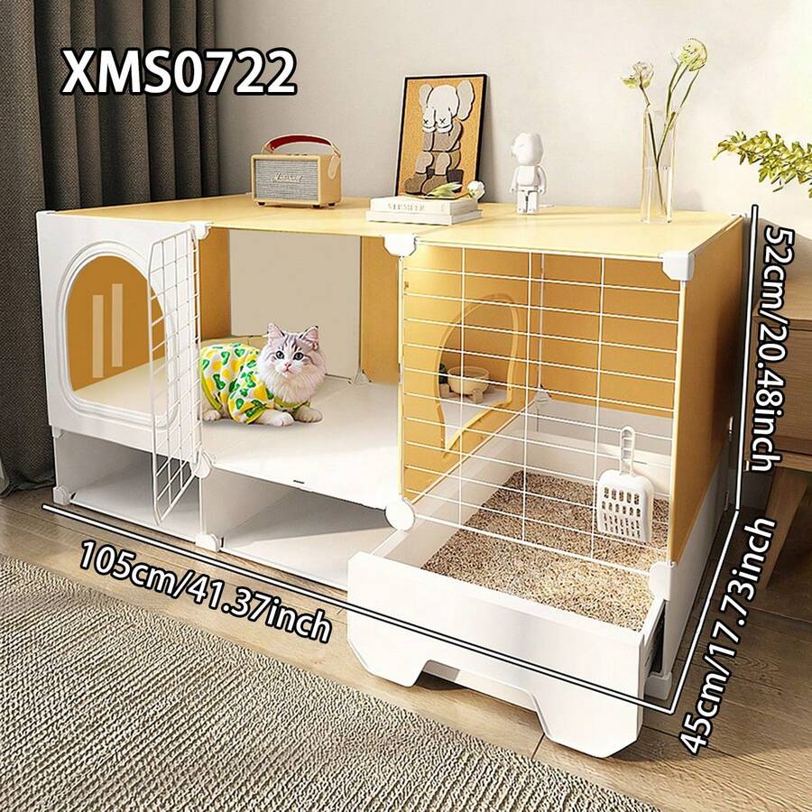 Easy Installation Kitten Cage With Litter Box, Small Cat Villa, Indoor Pet Playpen With Drawer, Space-Saving - Multicolor - View 1