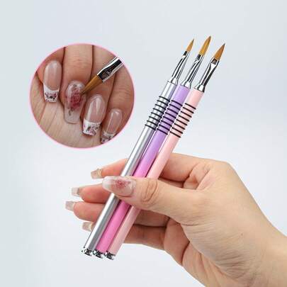 3Pcs Acrylic Nail Brush Set, Professional Nail Brushes For Acrylic Application Acrylic Powder Nail Extension And 3D Nail Carving,Suitable For Nail Art Starter Manicure Salon Home DIY For Girls Women,Professional Nail Art Brush - #2#4#6 Sizes With Accents, Heavy-Duty Rod & Nylon Bristles For Precision Manicure, Floral, Geometric, Abstract Designs - Salon & Home Nail Artists