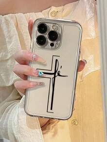 Religious Cross Painted Hollow Transparent Painted Minimalist Fashion Creative Shockproof Phone Case Compatible With IPhone 17/17Pro/17ProMax/16/11/16Pro/16Plus/16ProMax/16E/15ProMax/13/14/12/XS/XR/7G/8P, Compatible With Samsung Galaxy S25/S25Plus/S25 Ultra/A16/A36/A26/A56/A50/A12/A32 - Multicolor - View 5