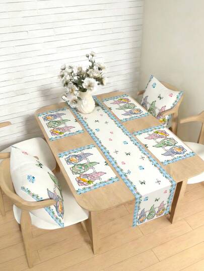 1/4/5/6/7 piezas Juego de decoración de Pascua, Conejos, Conejos de Pascua, Huevos, Pascua, Feliz Pascua, Juego de decoración del hogar, Juego de decoración de la sala de estar, Juego de decoración del dormitorio, Juego de decoración del comedor, Material similar al lino, Múltiples tamaños disponibles, Decoración de mesa de comedor, Bufanda de chimenea, Manteles individuales, Posavasos, Decoración del hogar