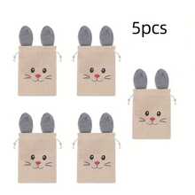 5pcs Easter Bunny Drawstring Bags, Easter Bunny Party Gift Bags With Fluffy Bunny Ears, Burlap Bags - Multicolor - View 1