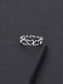 1Pc Stainless Steel Ring With Heart Detail, Gift For Mom, Mother, Valentine's Day & Mother's Day C5CC - 銀色 - 查看 3