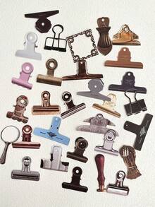 30pcs/Pack Handmade Workshop Series Stationery Paperclips, Scrapbooking Hollow Hard Cards - Multicolor - View 6