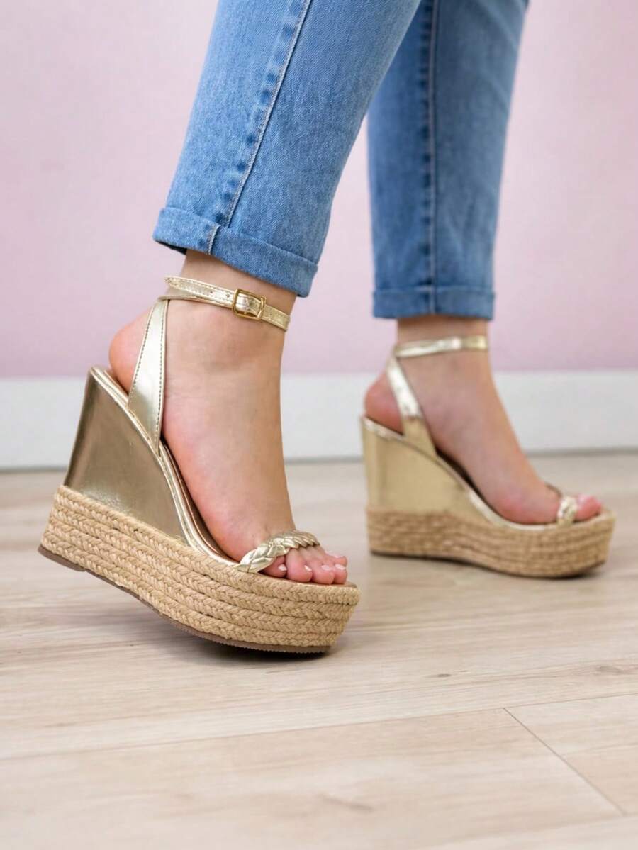 Women's Platform Wedge Sandal, Comfortable, Luxurious, New Release, Modern - Vàng - Xem 1
