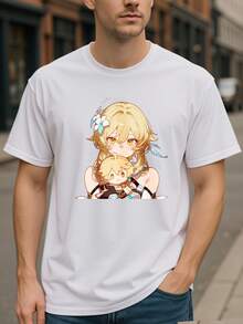 Cute Anime Girl Graphic T Shirt Unisex, Sweet Soft Illustration Tee, Daily Streetwear Pick For Anime Fans Who Love Cute Characters - 白色 - 查看 4