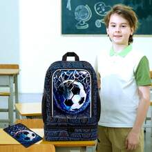 二合一足球背包，男童适用，17英寸小学生背包，学前书包兼午餐盒 - 雙肩背包 - 查看 7
