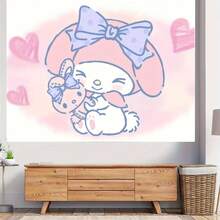 SANRIO 1件 Melody 抱着小兔子玩偶 - 可爱动漫卡通人物挂毯，可爱风格，少女心卧室背景，学生宿舍装饰，桃皮绒材质，触感柔软细腻，节日促销 - 彩色 - 查看 7