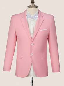 Men's Solid Color Long Sleeve Lapel Front Button Business Wedding Casual Lapel Blazer Formal Dress Two Button Business Casual Elegant Slim Fit Suit - 粉色 - 查看 1