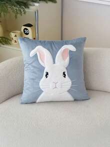 1pc Easter Bunny Pattern Cushion Cover, Single-Sided Printed, Size 17.7*17.7 Inches, Suitable For Sofa, Living Room, Bedroom Home Decor, Pillow Insert Not Included - Grey - View 4