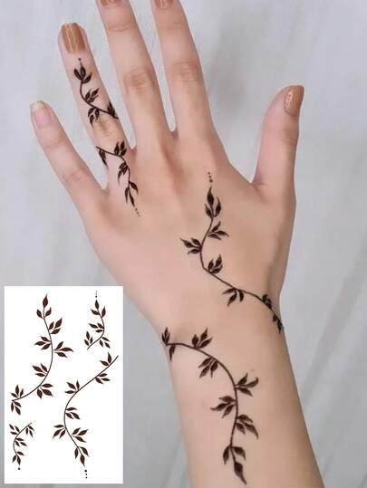 1片时尚防水叶藤手部装饰临时纹身贴纸，自然灵感高端设计，可持续2-3天，适合人群、节日和派对使用