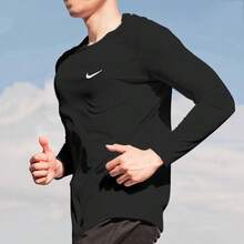 Nike Dri-Fit Logo標誌印花圓領緊身長袖 美式復古T卹 男款 - 黑色 - 查看 1