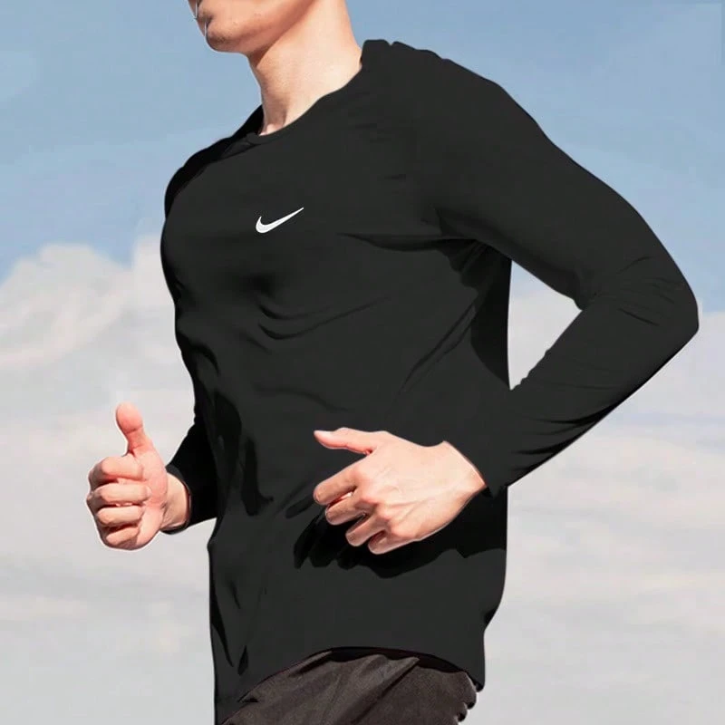 Nike Dri-Fit Logo標誌印花圓領緊身長袖 美式復古T卹 男款 - 黑色 - 查看 1