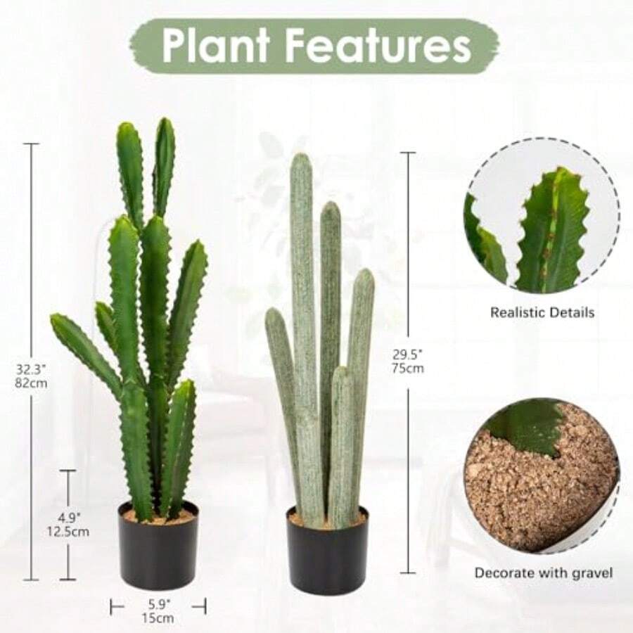 Cactus Artificial Grande 82.6 cm en Maceta para Decoración del Hogar Jardín Oficina Regalo para Inauguración de Casa-B029 - Mezcla - Ver 1