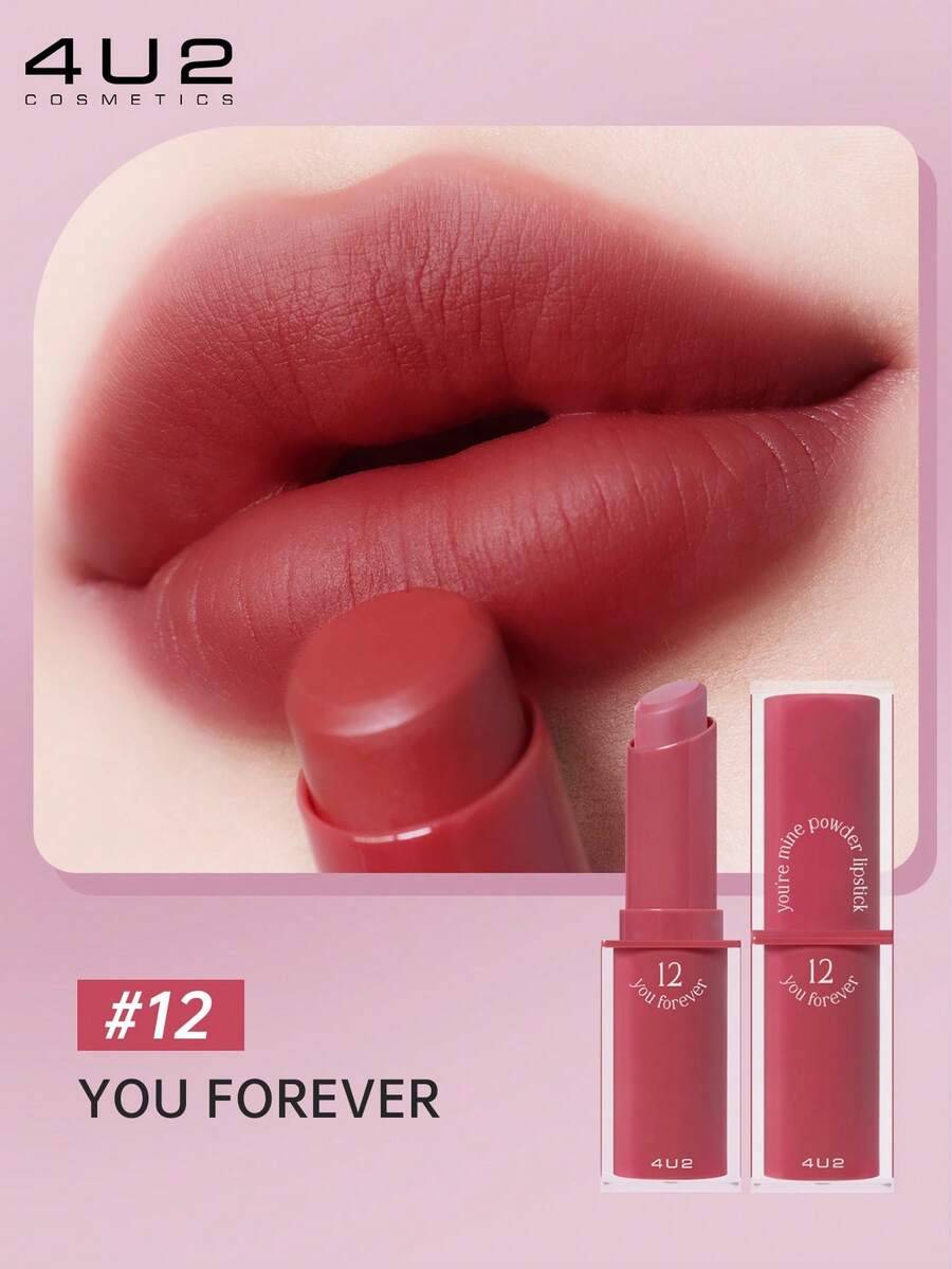 4U2 YOU'RE MINE Moisturizing Long-Lasting Matte Lipstick, High Color Saturation, Smooth Texture, Matte Finish, 3.5g/0.12oz